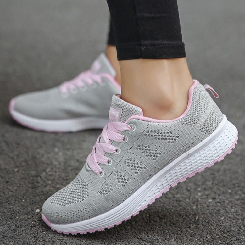 Women's Low Top Running Sneakers – Lace Up Knit Mesh Upper Sport Gym
