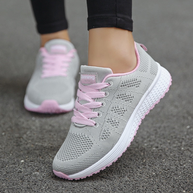 Women's Low Top Running Sneakers – Lace Up Knit Mesh Upper Sport Gym