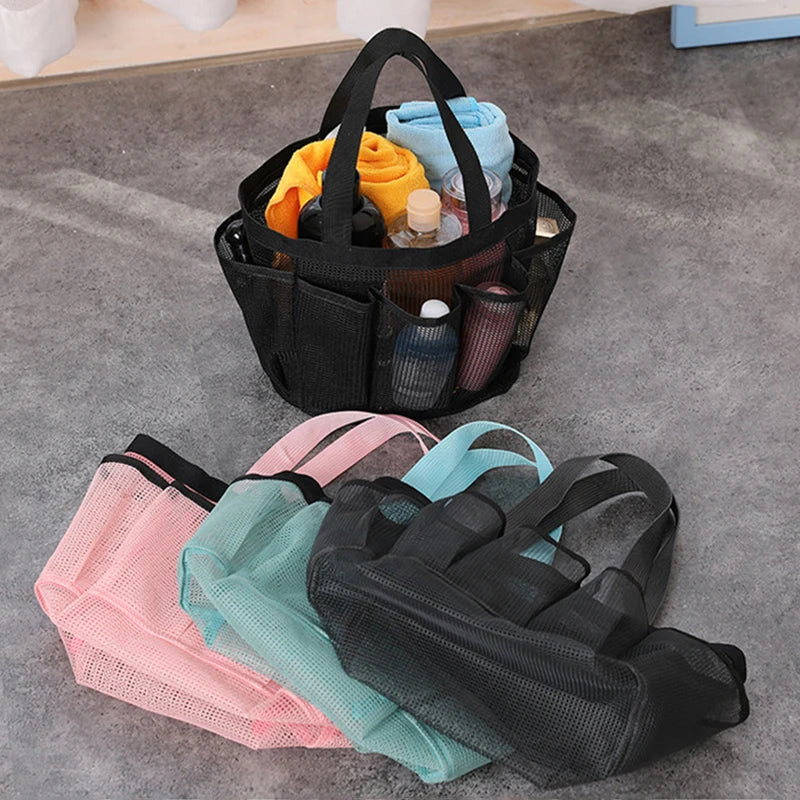 Women's Mesh Tote Bag – Multi Pocket Open Top Foldable Beach Organiser