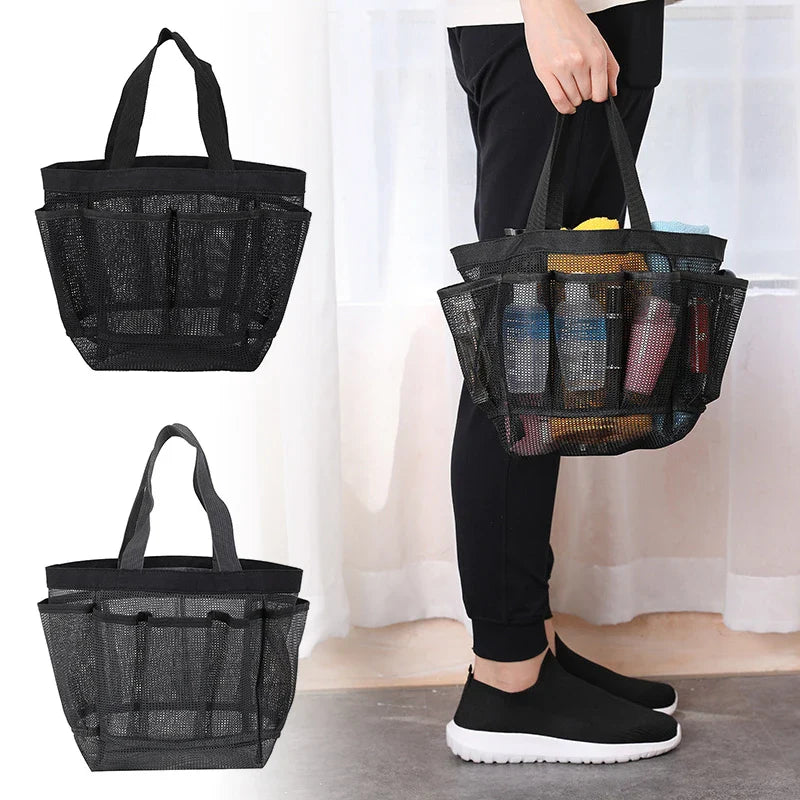 Women's Mesh Tote Bag – Multi Pocket Open Top Foldable Beach Organiser