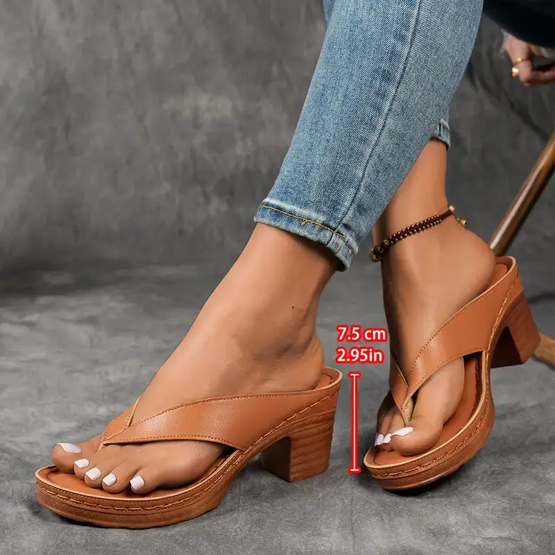 Women's Metallic Thong Sandals – Block Heel Flip Flop Perforated Footbed Summer