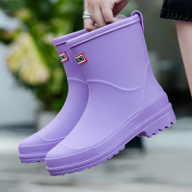 Women's Mid-Ankle Waterproof Rain Boots – Pull-On Lug Sole Wet Weather