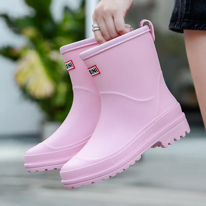 Women's Mid-Ankle Waterproof Rain Boots – Pull-On Lug Sole Wet Weather