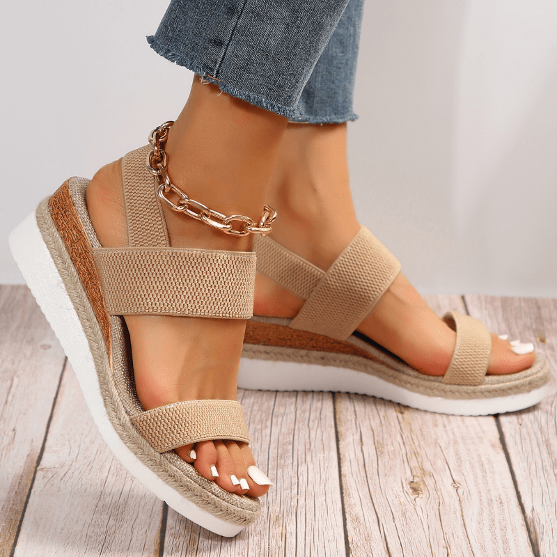 Women's Open Toe Platform Espadrille Sandals – Stretch Band Wedge Summer