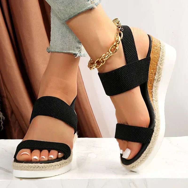 Women's Open Toe Platform Espadrille Sandals – Stretch Band Wedge Summer