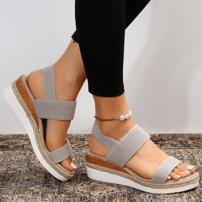 Women's Open Toe Platform Espadrille Sandals – Stretch Band Wedge Summer