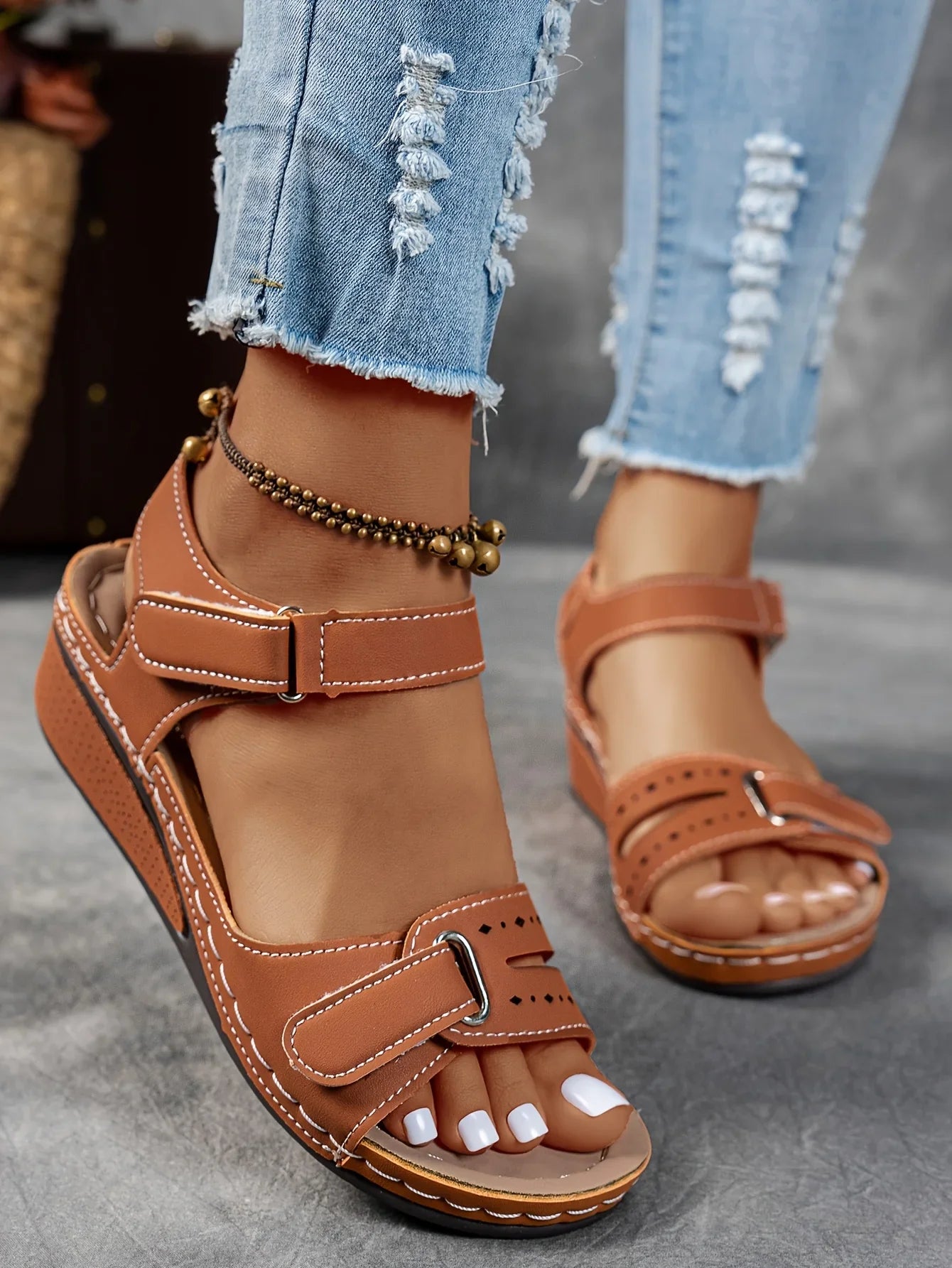 Women's Open Toe Platform Wedge Sandals – Hook Loop Strap Cutout Summer