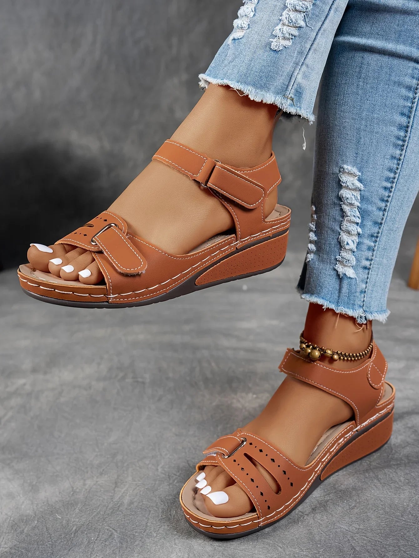 Women's Open Toe Platform Wedge Sandals – Hook Loop Strap Cutout Summer