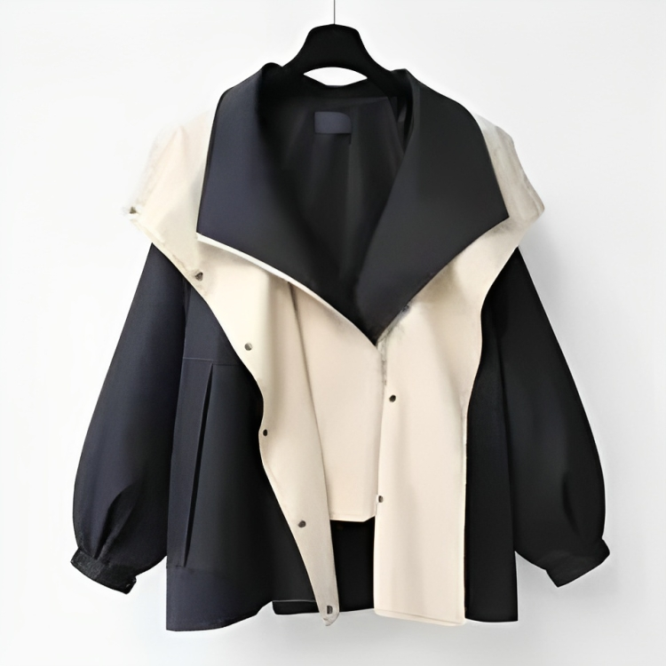 Women's Oversized Hooded Windbreaker Jacket – Two Tone Zip Drawstring Cuff