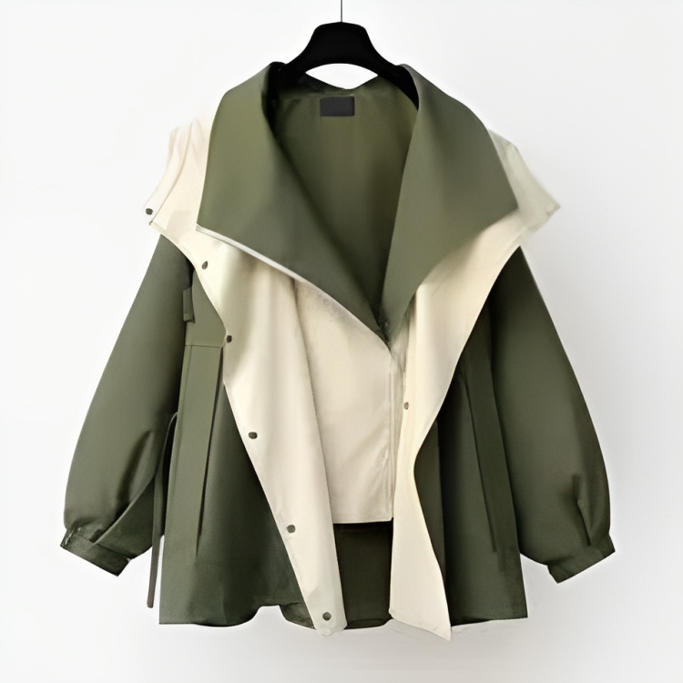 Women's Oversized Hooded Windbreaker Jacket – Two Tone Zip Drawstring Cuff