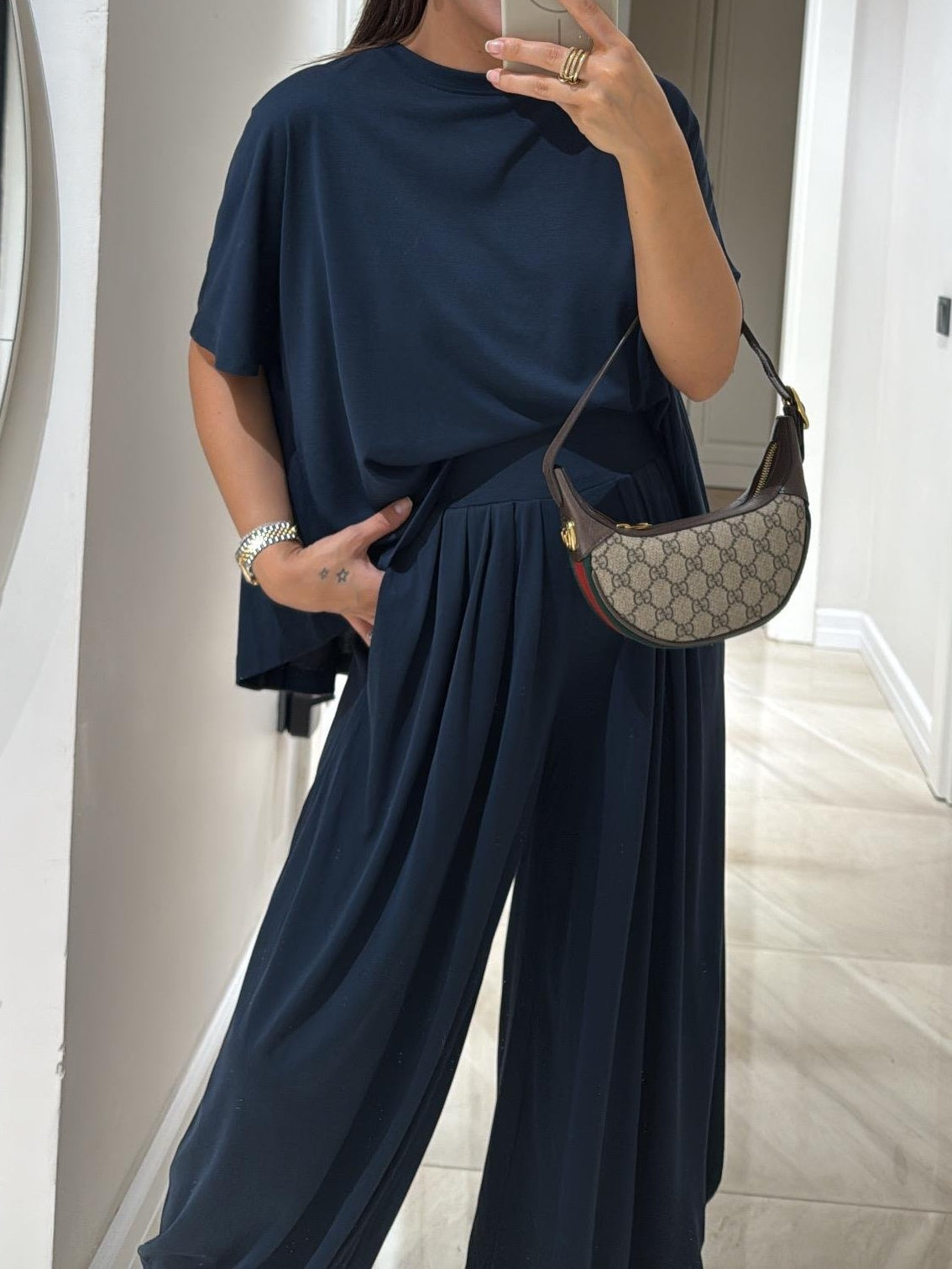 Women's Oversized T-Shirt Wide Leg Pants – 2 Piece Pleated Lounge Set
