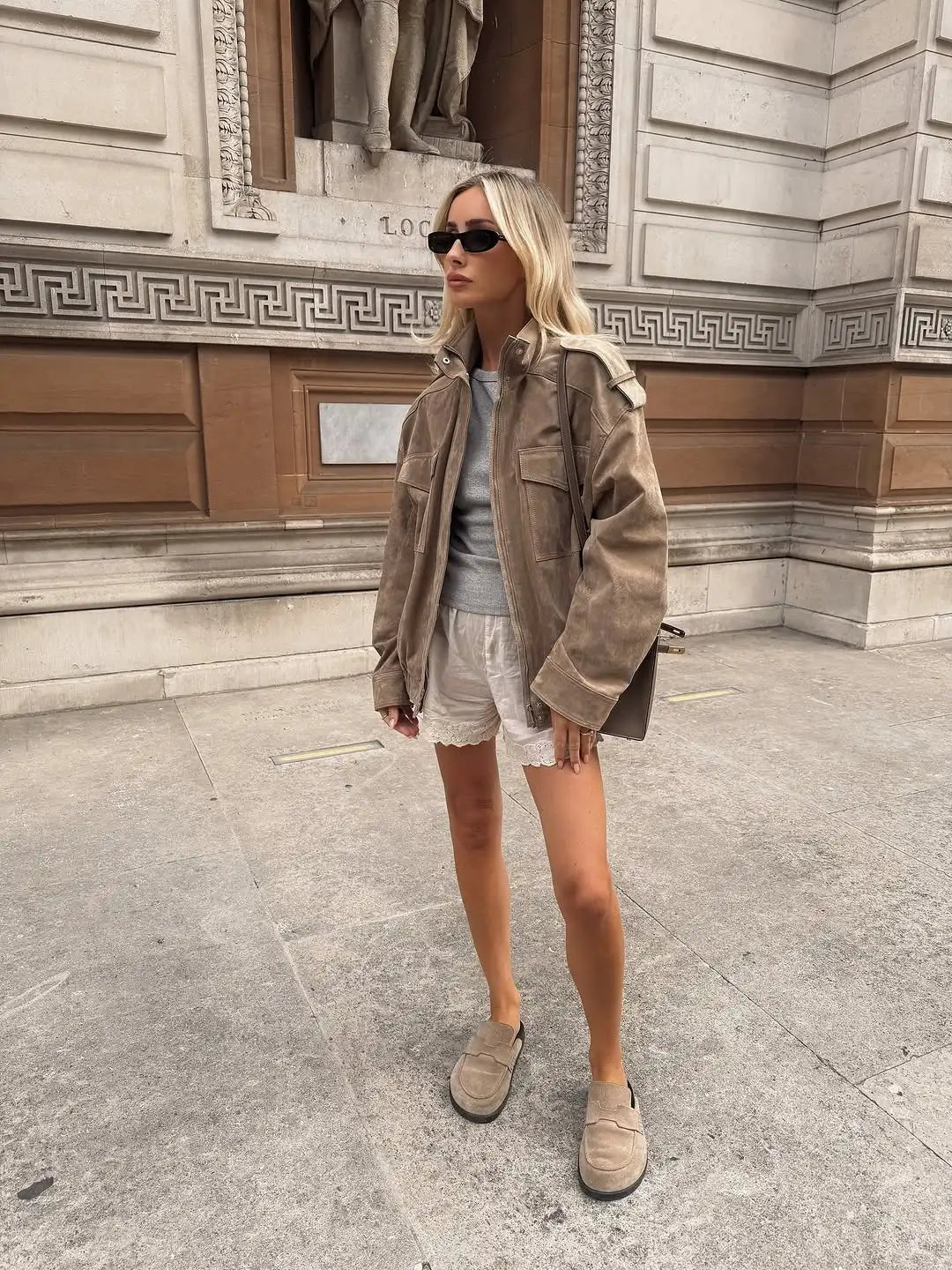 Women's Oversized Utility Jacket – Stand Collar Zip Front Flap Pocket Casual