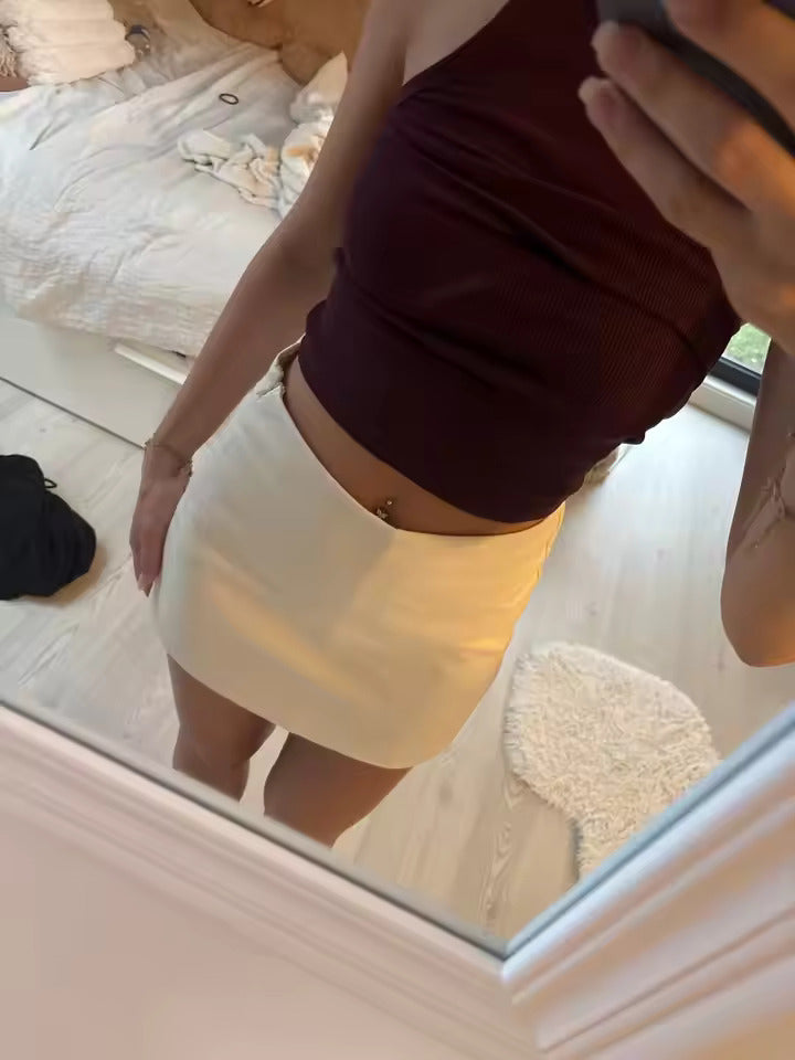 Women's Plain High Waist Mini Skort – Side Zip Built-In Shorts Casual