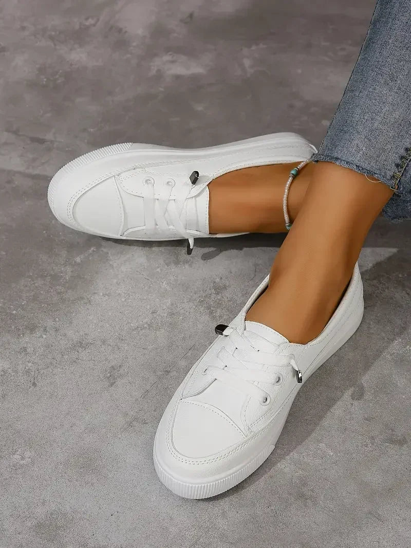 Women's Plain Low Top Sneakers – Lace Up Closed Toe Casual Everyday Flat