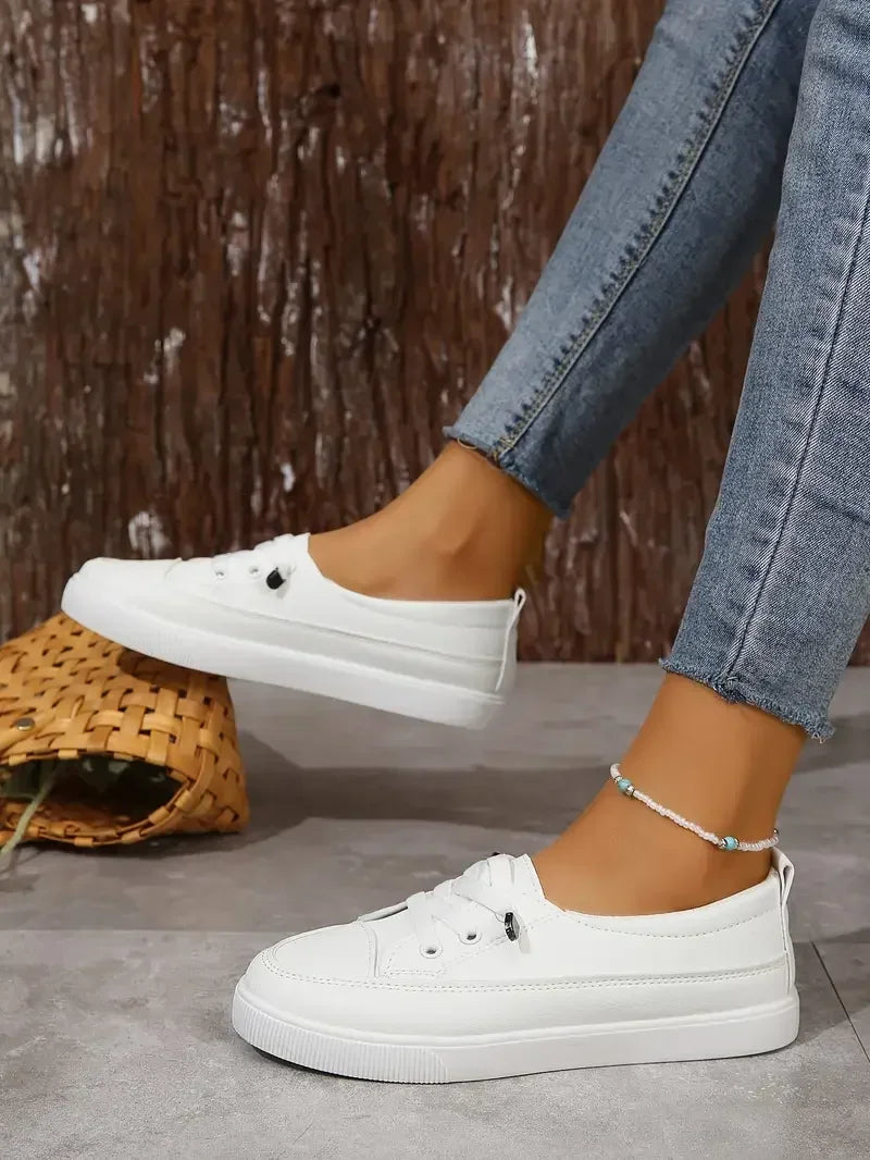 Women's Plain Low Top Sneakers – Lace Up Closed Toe Casual Everyday Flat