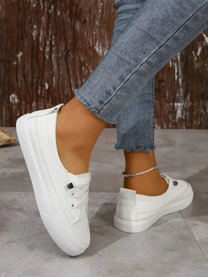 Women's Plain Low Top Sneakers – Lace Up Closed Toe Casual Everyday Flat