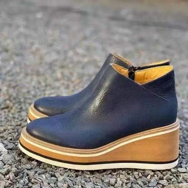 Women's Platform Ankle Boots – Round Toe Wedge Heel Striped Sole Casual