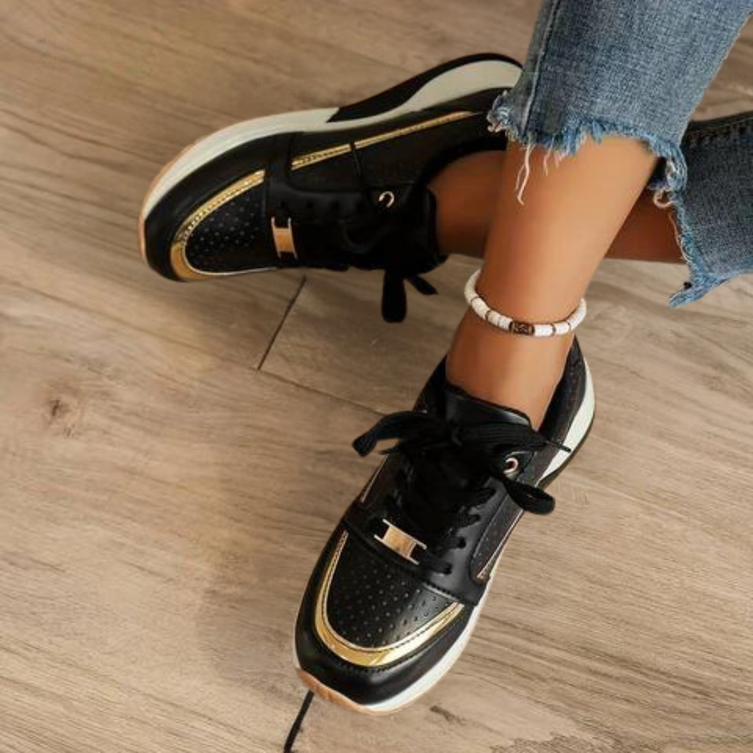Women's Platform Sneakers – Perforated Lace Up Wedge Sole Casual Everyday