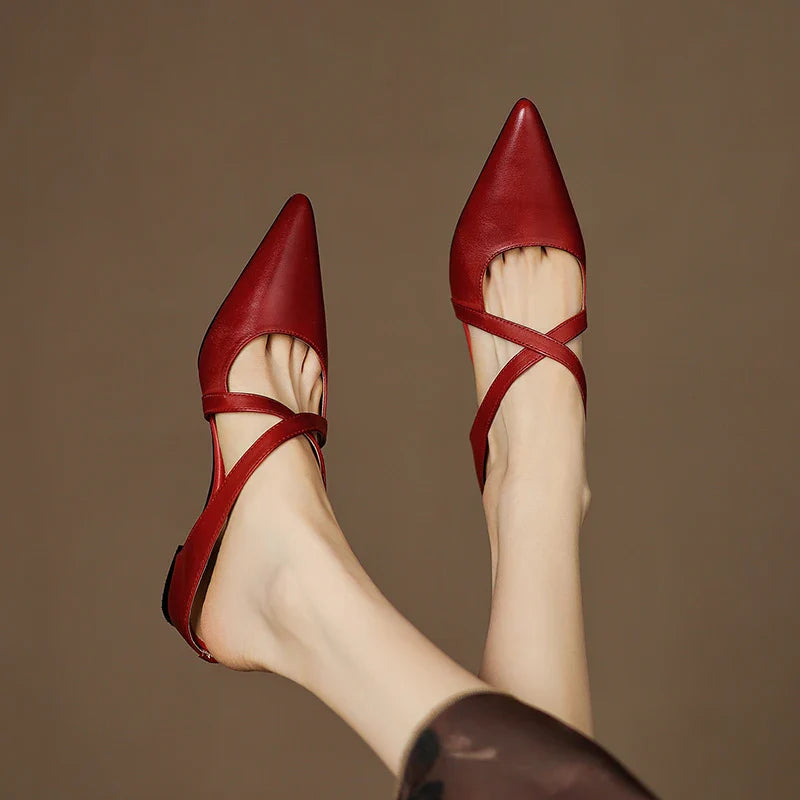 Women's Pointed Toe Mule Shoes – Cross Strap Cutout Low Heel Casual