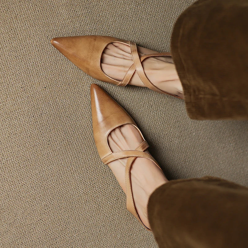 Women's Pointed Toe Mule Shoes – Cross Strap Cutout Low Heel Casual