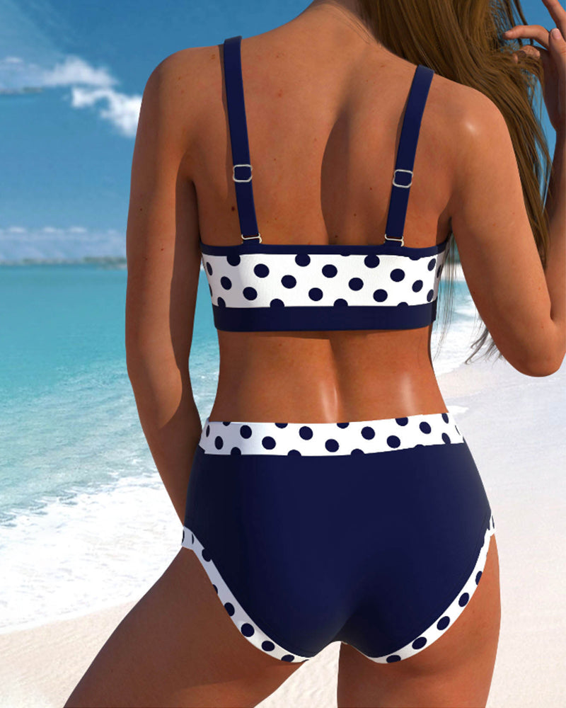 Women's Retro Polka Dot Bikini Set – V Neck Bow Knot High Waist Swimsuit