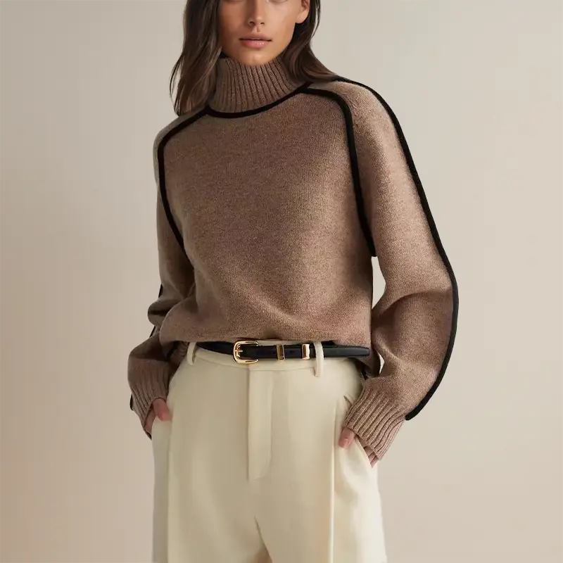 Women's Ribbed Turtleneck Sweater – Long Sleeve Knit Office
