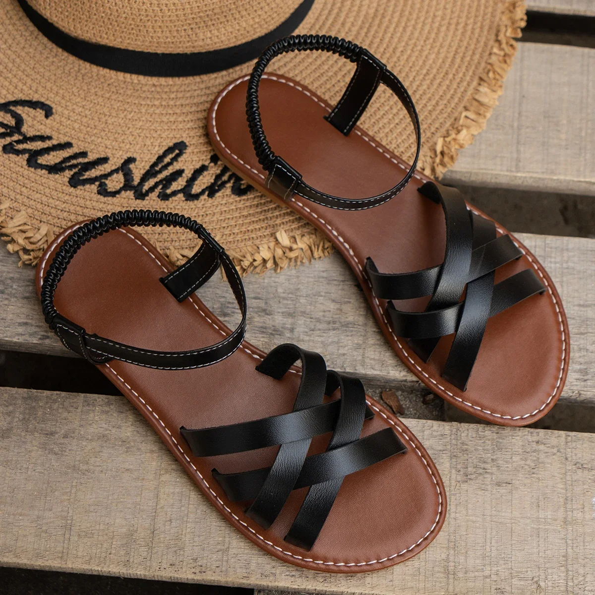 Women's Roman Flat Sandals – Crisscross Strappy Open Toe Ankle Strap Summer