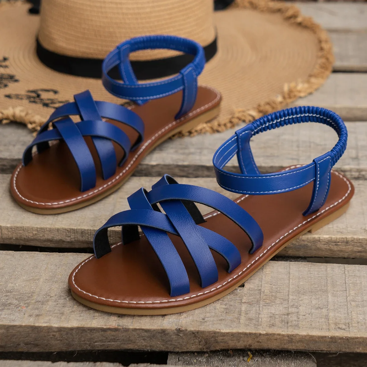 Women's Roman Flat Sandals – Crisscross Strappy Open Toe Ankle Strap Summer