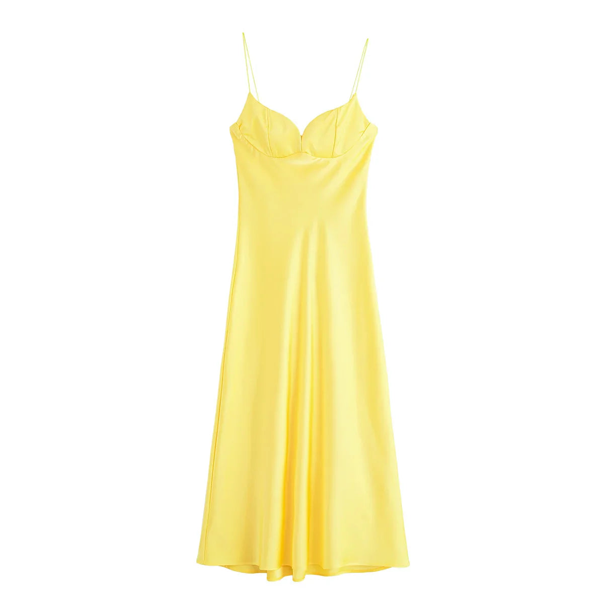 Women's Satin Slip Maxi – Spaghetti Strap V Neck Pocket Wedding Guest Dress