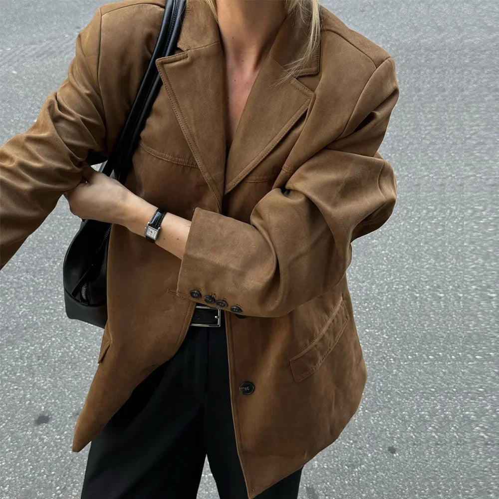 Women's Single Breasted Blazer Jacket – Notch Lapel Button Front Flap Pocket