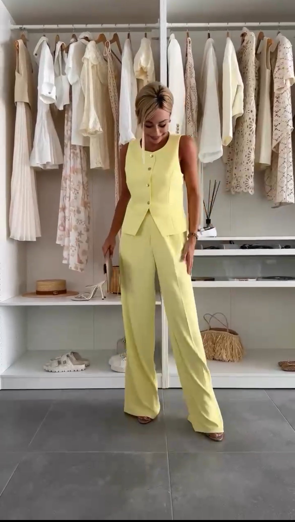 Women's Sleeveless Vest and Wide Leg Pants – Button Front Tailored 2 Piece Set