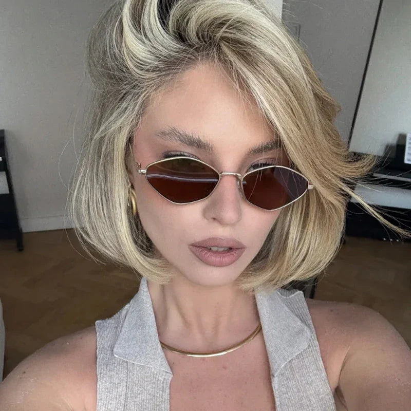 Women's Slim Angular Oval Frame Sunglasses – Retro Cat Eye Everyday