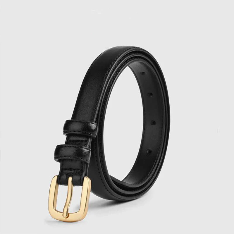Women's Slim Faux Leather Belt – Square Pin Buckle Topstitched Everyday