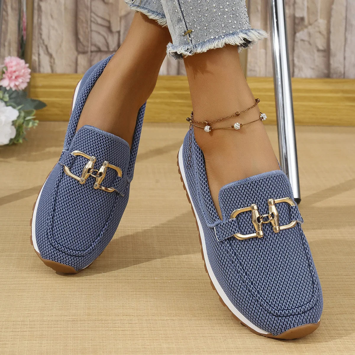 Women's Slip On Horsebit Loafers – Flat Knit Upper Round Toe Everyday
