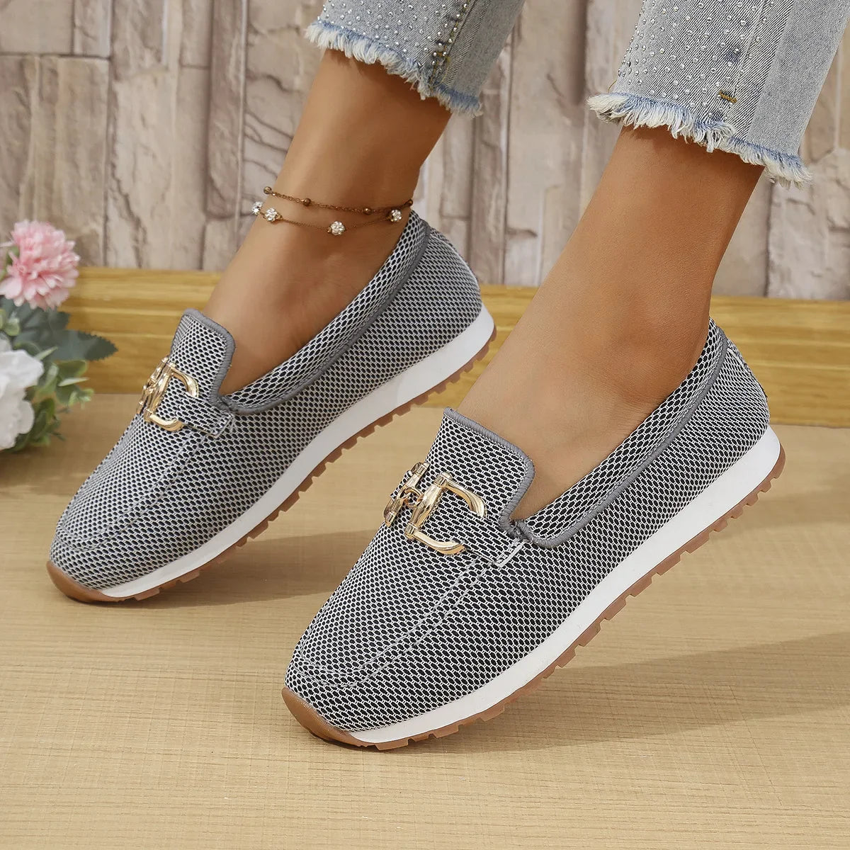 Women's Slip On Horsebit Loafers – Flat Knit Upper Round Toe Everyday