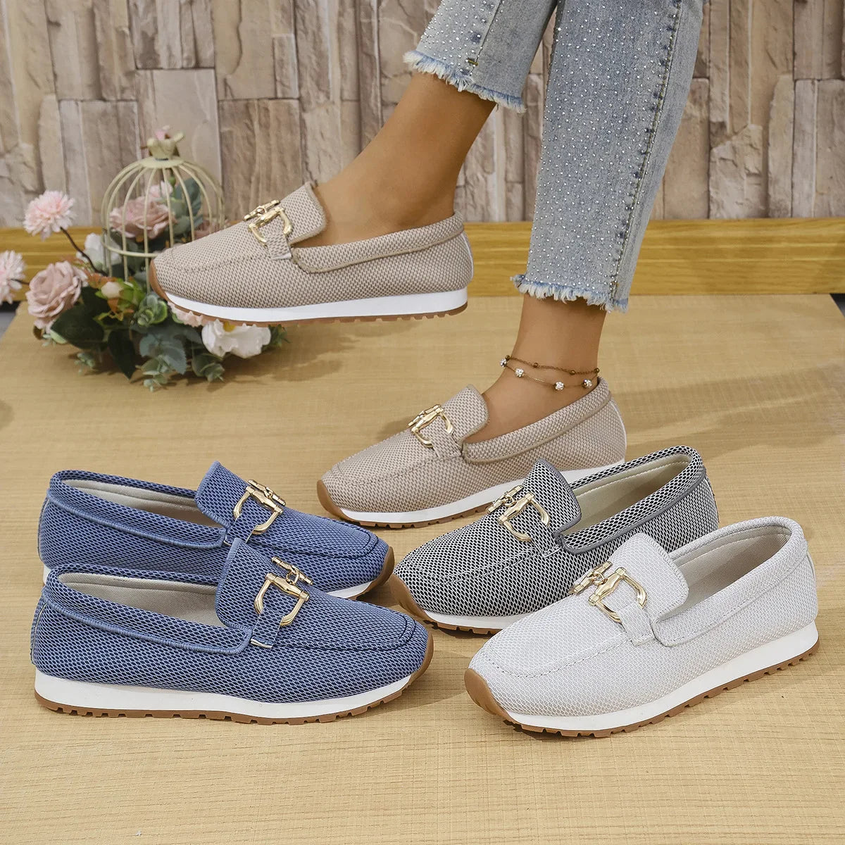 Women's Slip On Horsebit Loafers – Flat Knit Upper Round Toe Everyday