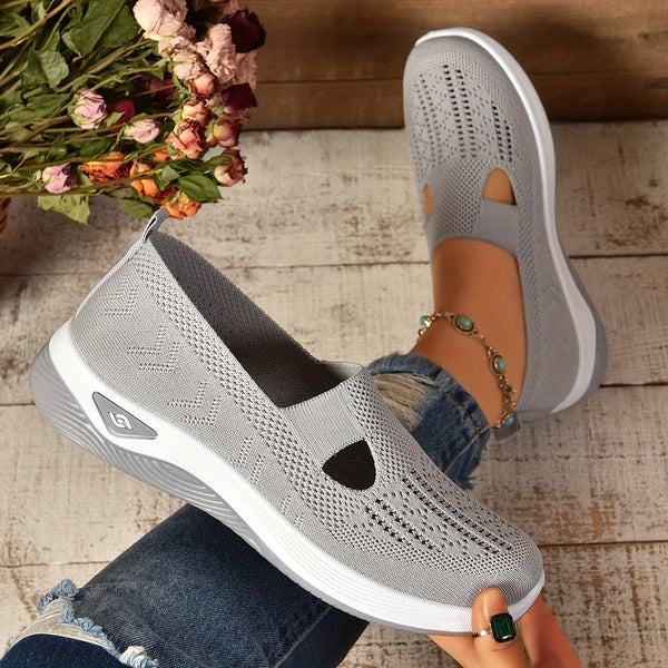 Women's Slip-On Knit Low Top Sneakers – Cut-Out Vamp Platform Walking Shoes