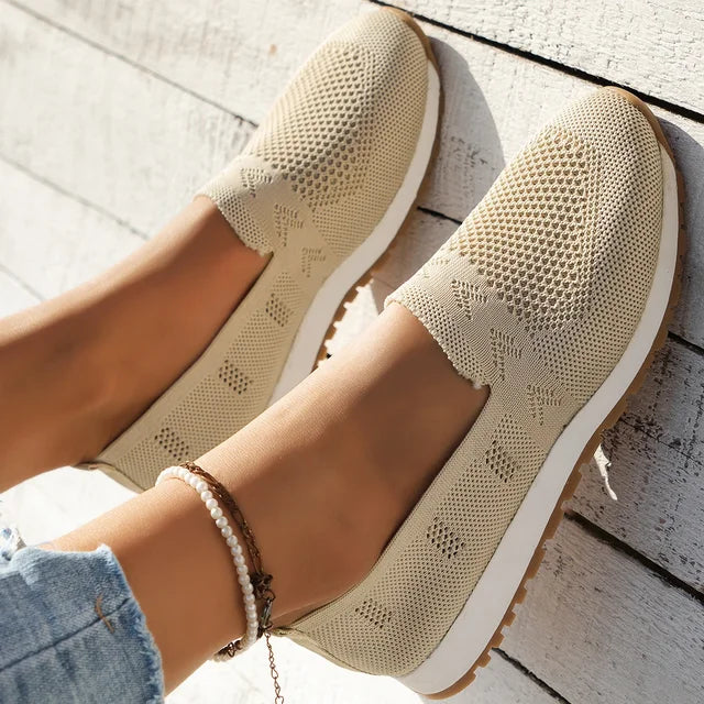 Women's Slip-On Knit Platform Sneakers – Closed Toe Flat Mesh Casual Walking