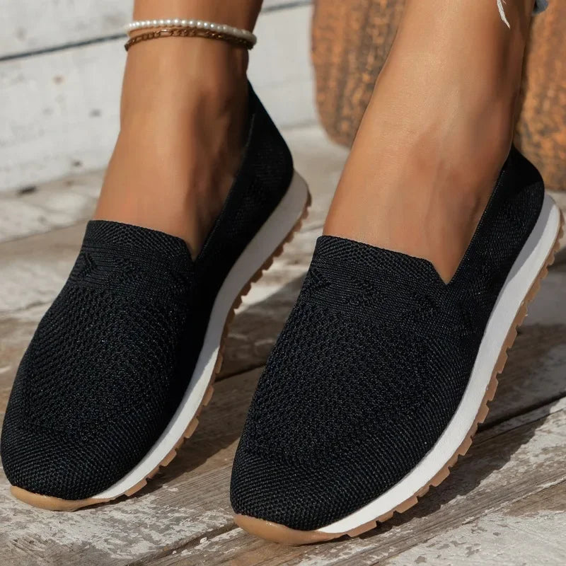Women's Slip-On Knit Platform Sneakers – Closed Toe Flat Mesh Casual Walking