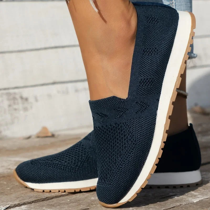 Women's Slip-On Knit Platform Sneakers – Closed Toe Flat Mesh Casual Walking