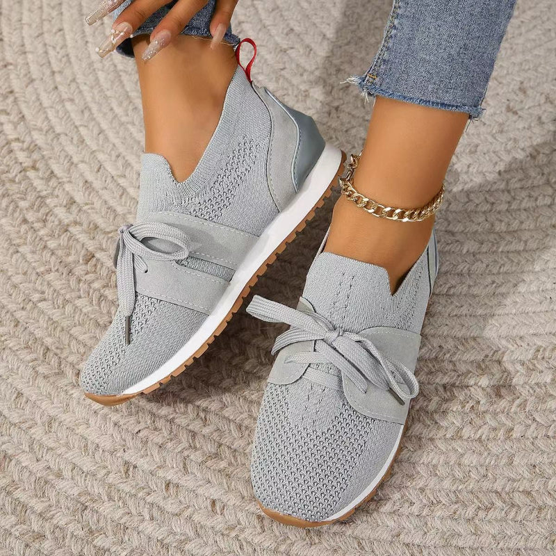 Women's Slip-On Knit Sneakers – Lace Up Front Enclosed Heel Loop Back Casual