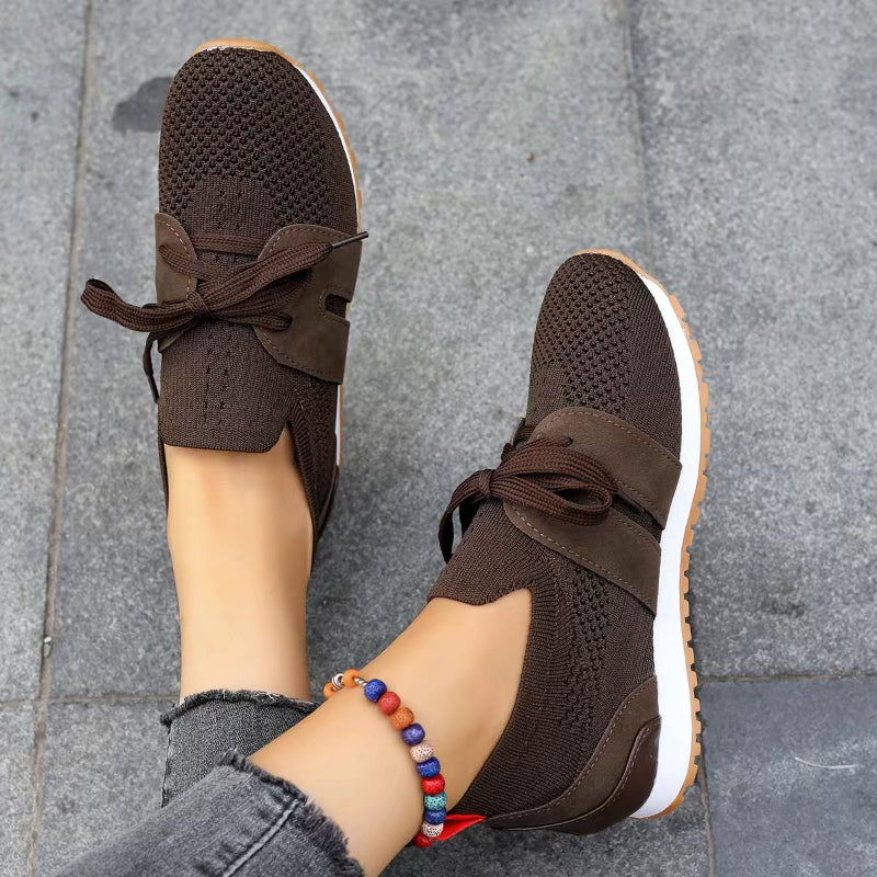 Women's Slip-On Knit Sneakers – Lace Up Front Enclosed Heel Loop Back Casual