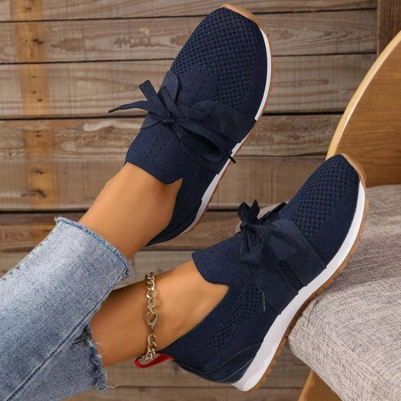Women's Slip-On Knit Sneakers – Lace Up Front Enclosed Heel Loop Back Casual