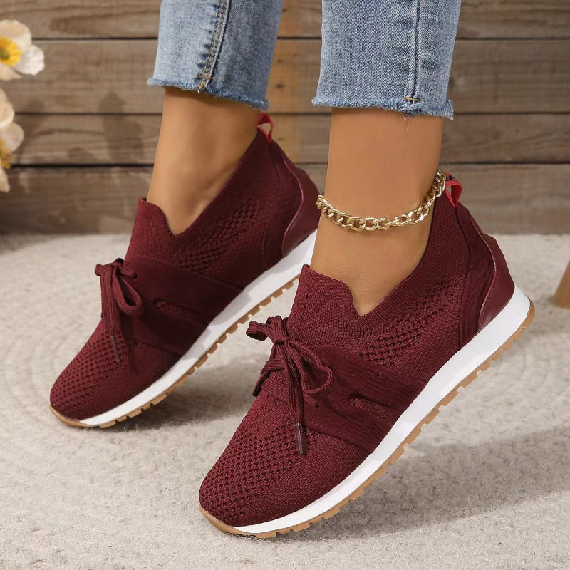 Women's Slip-On Knit Sneakers – Lace Up Front Enclosed Heel Loop Back Casual