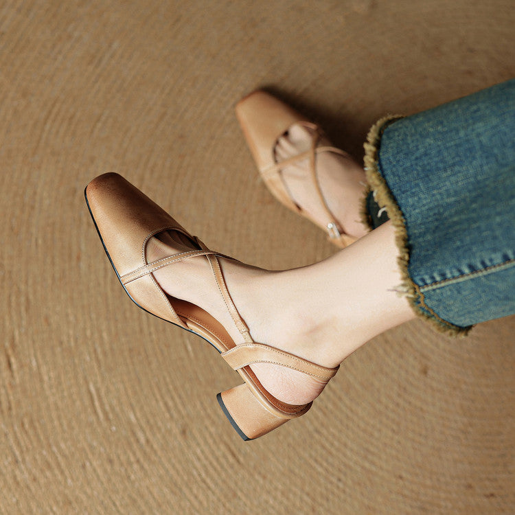 Women's Square Toe Slingback – Cross Strap Block Heel Office Work Shoes