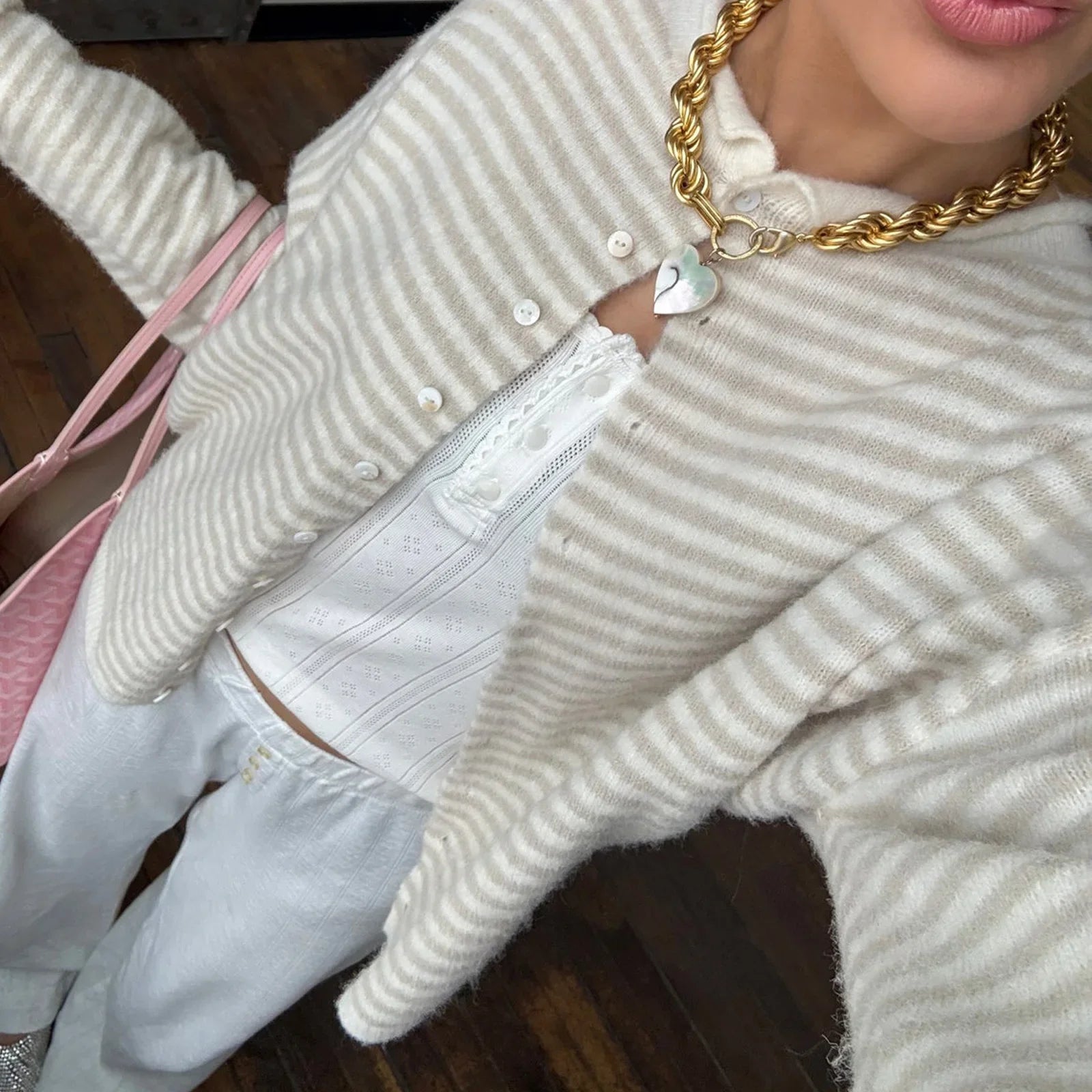 Women's Striped Round Neck Cardigan – Button Front Long Sleeve Knit Sweater