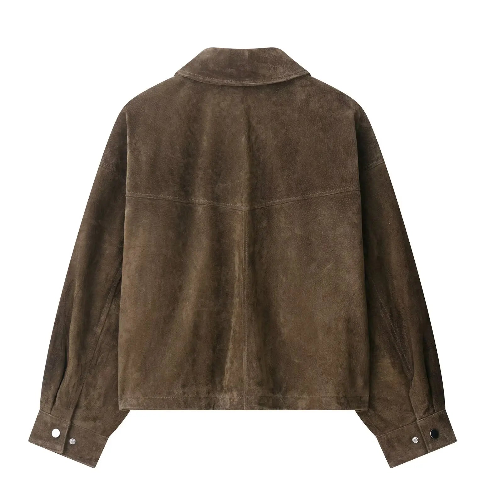 Women's Suede Utility Jacket – Zip Front Turn Down Collar Flap Pocket Casual