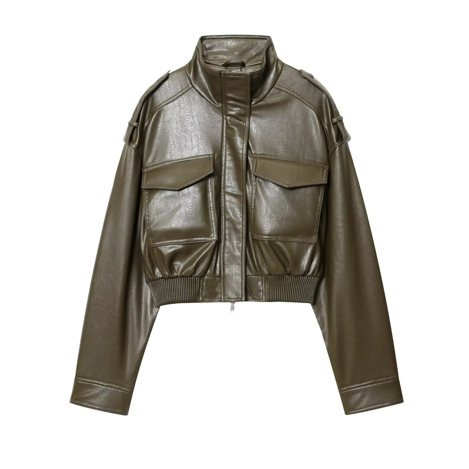 Women's Utility Cropped Jacket – Zip Front Patch Pocket Oversized Streetwear