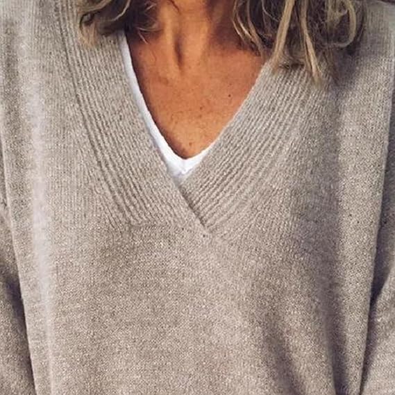 Women's V-Neck Drop Shoulder Sweater – Long Sleeve Knit Smart Casual