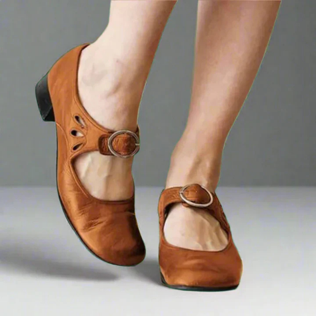 Women's Vintage Mary Jane Shoes – Round Toe Buckle Strap Low Block Heel